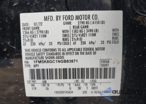 2022 Ford Explorer St z USA, uszkodzony, nr VIN 1FM5K8GC1NGB83871
